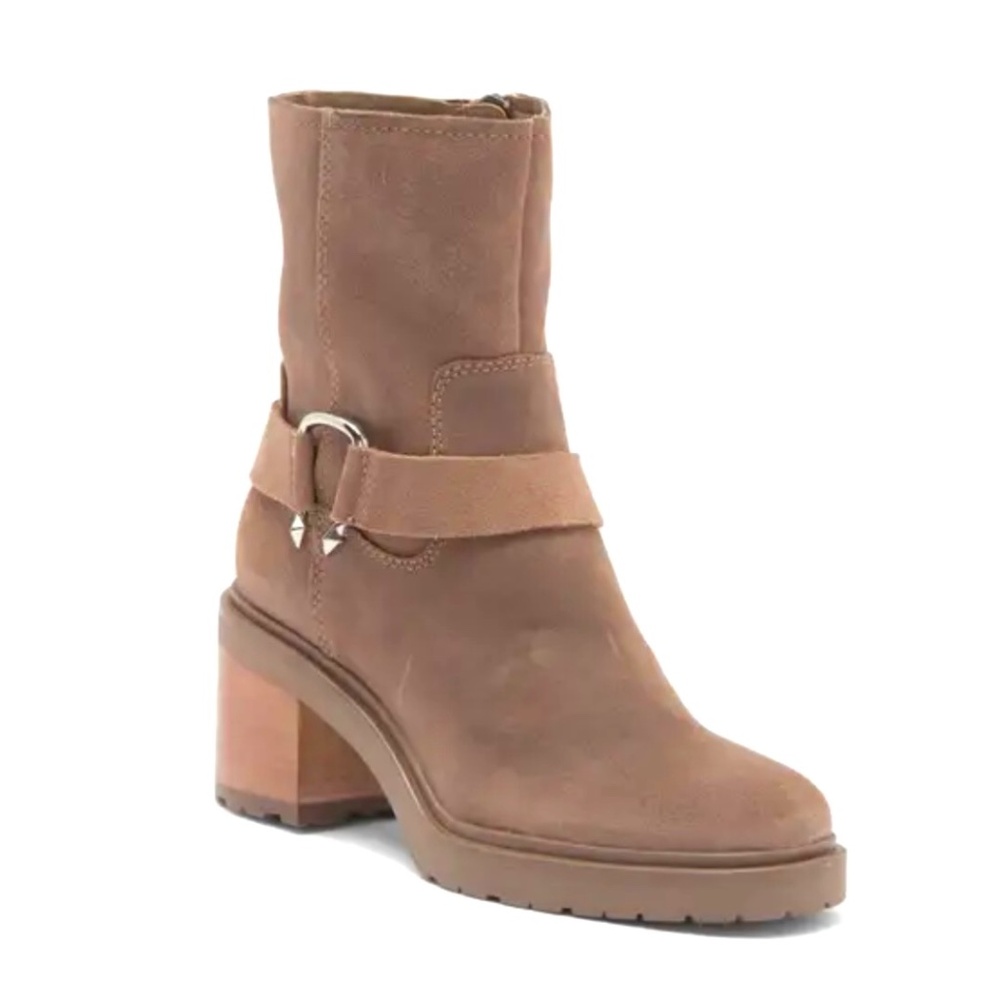 Dolce Vita Camros Leather Buckled Moto Ankle Boot Truffle SZ 9.5